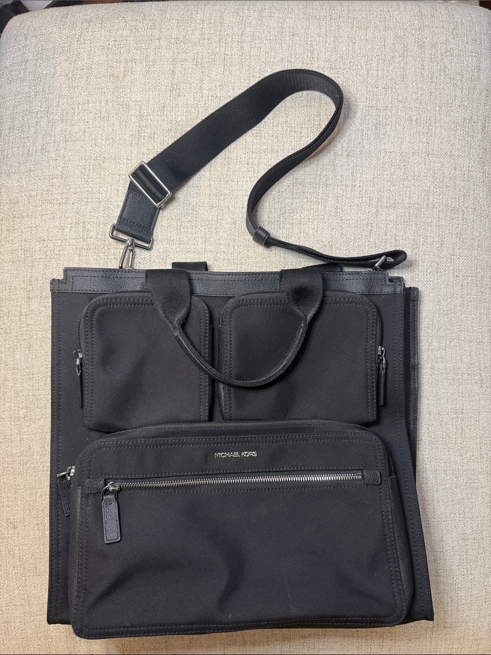 Michael Kors Khai Large Nylon Cargo Utility Tote Bag Black